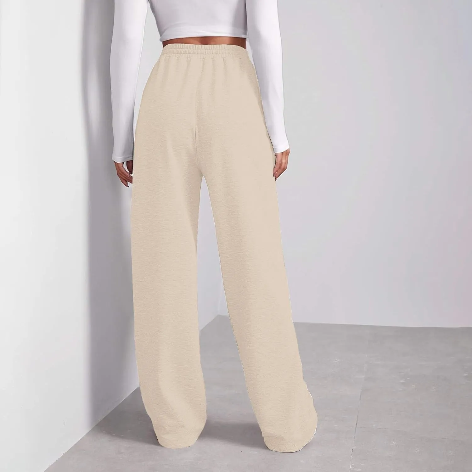 Womens Straight Leg Sweatpants Plus Size Casual Athletic Workout Pants Stretch Drawstring Lounge Pants Pockets