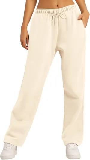 Womens Straight Leg Sweatpants Plus Size Casual Athletic Workout Pants Stretch Drawstring Lounge Pants Pockets