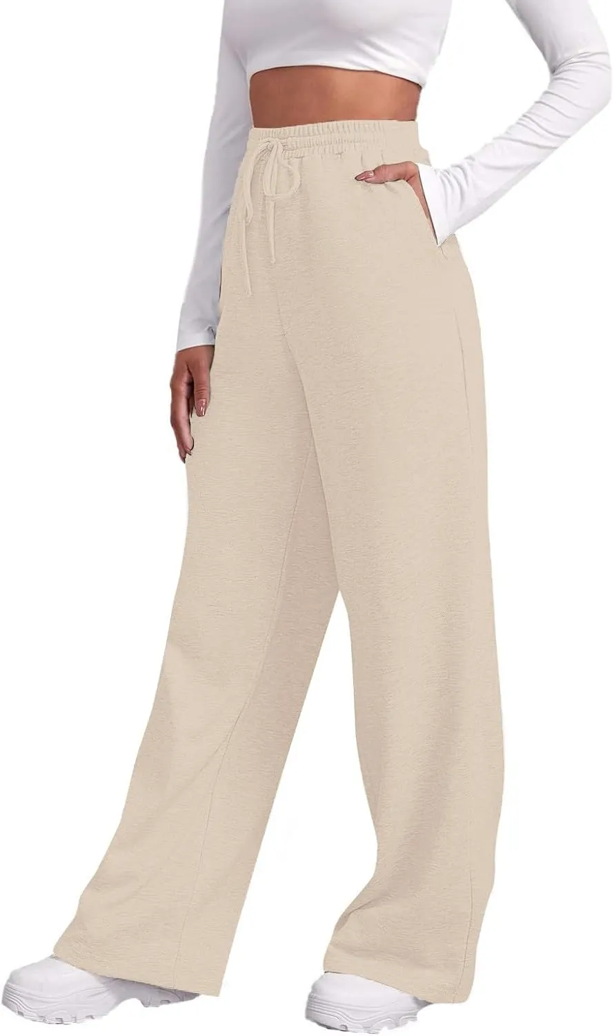 Womens Straight Leg Sweatpants Plus Size Casual Athletic Workout Pants Stretch Drawstring Lounge Pants Pockets