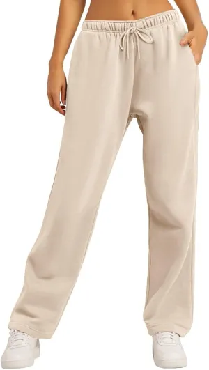Womens Straight Leg Sweatpants Plus Size Casual Athletic Workout Pants Stretch Drawstring Lounge Pants Pockets