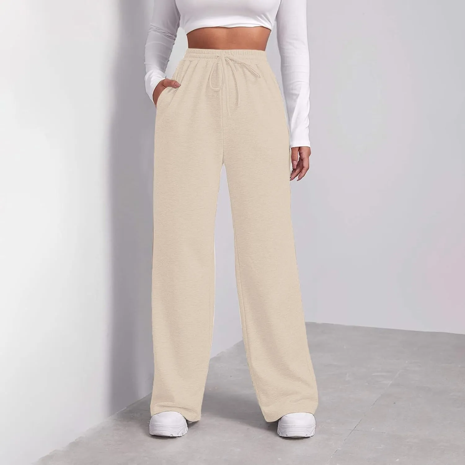 Womens Straight Leg Sweatpants Plus Size Casual Athletic Workout Pants Stretch Drawstring Lounge Pants Pockets