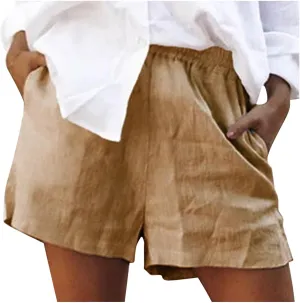 Women's Summer Cotton Linen Shorts with Pockets Plus Size Elastic Waisted Summer Lounge Pants