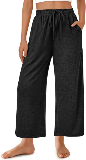Womens Sweatpants Drawstring Stretch High Rise Straight Leg Pockets Solid Color Trousers Casual Comfy Workout Pant
