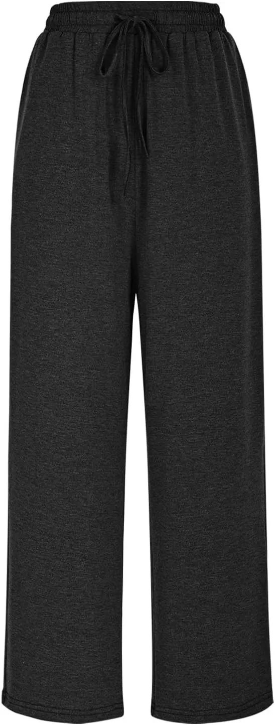 Womens Sweatpants Drawstring Stretch High Rise Straight Leg Pockets Solid Color Trousers Casual Comfy Workout Pant