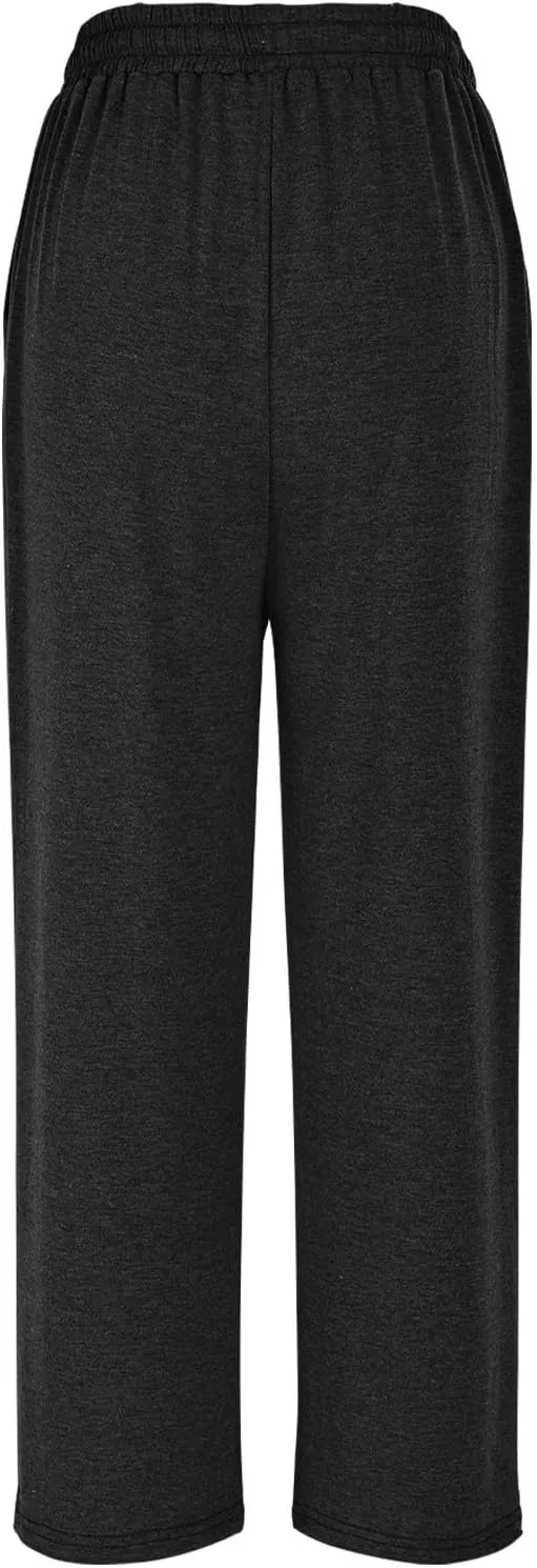 Womens Sweatpants Drawstring Stretch High Rise Straight Leg Pockets Solid Color Trousers Casual Comfy Workout Pant