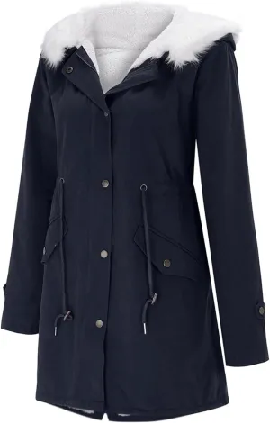 Women's Warm Winter Coat Snow Ski Jacket Fleece Lined Military Jacket Women Faux Fur Hooded Coat Puffer down Jackets