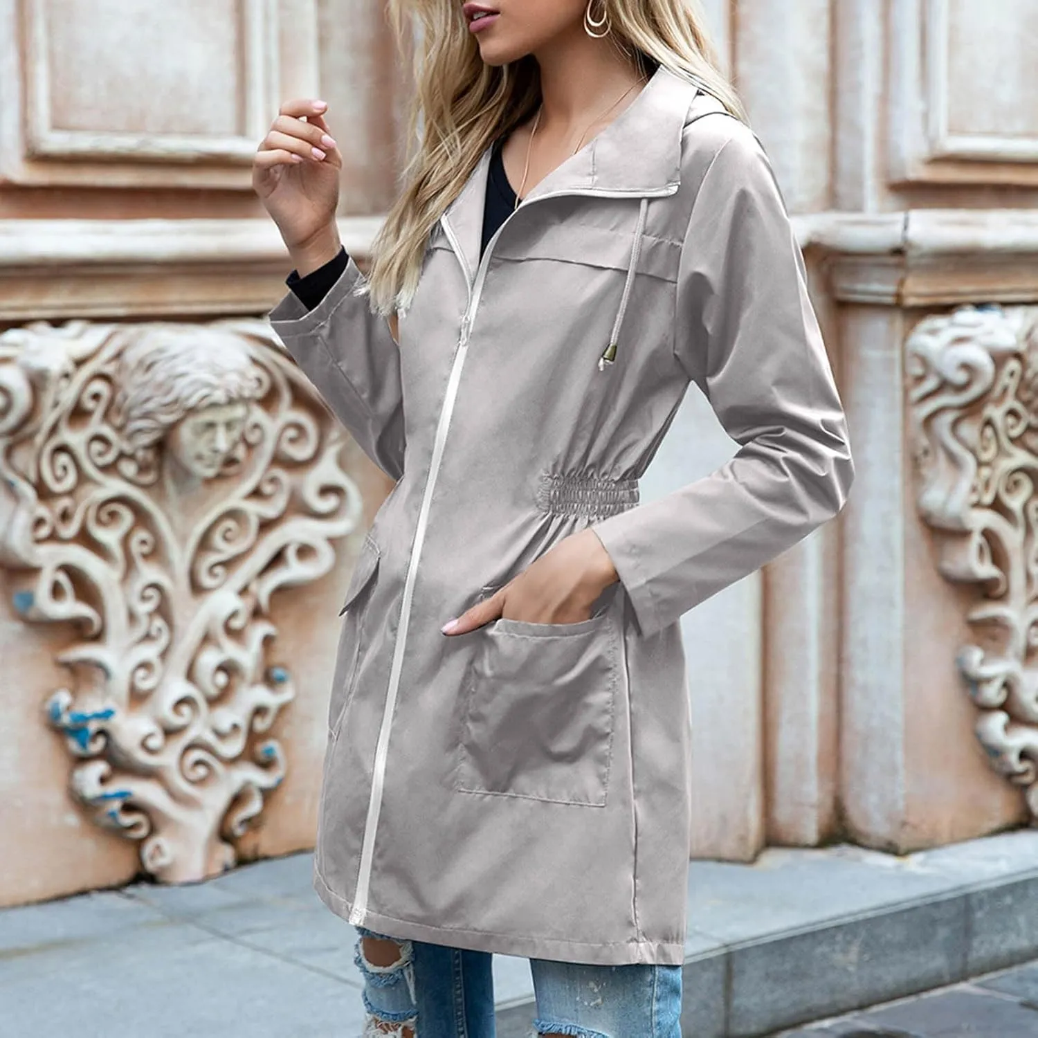Womens Waterproof Raincoat with Hood Active Outdoor Hooded Raincoat Lightweight Windbreaker