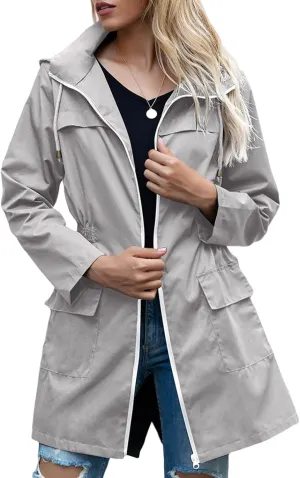 Womens Waterproof Raincoat with Hood Active Outdoor Hooded Raincoat Lightweight Windbreaker