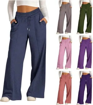 Women's Wide Leg Sweatpants Casual Solid High Waisted Lounge Straight Leg Pants Workout Joggers Outfits with Pockets