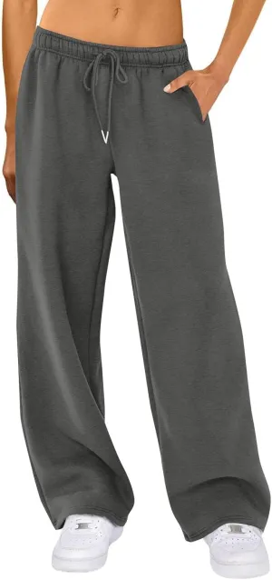 Womens Wide Leg Sweatpants with Pockets Athletic Works Trendy High Waisted Straight Leg Lounge Pants Baggy Joggers