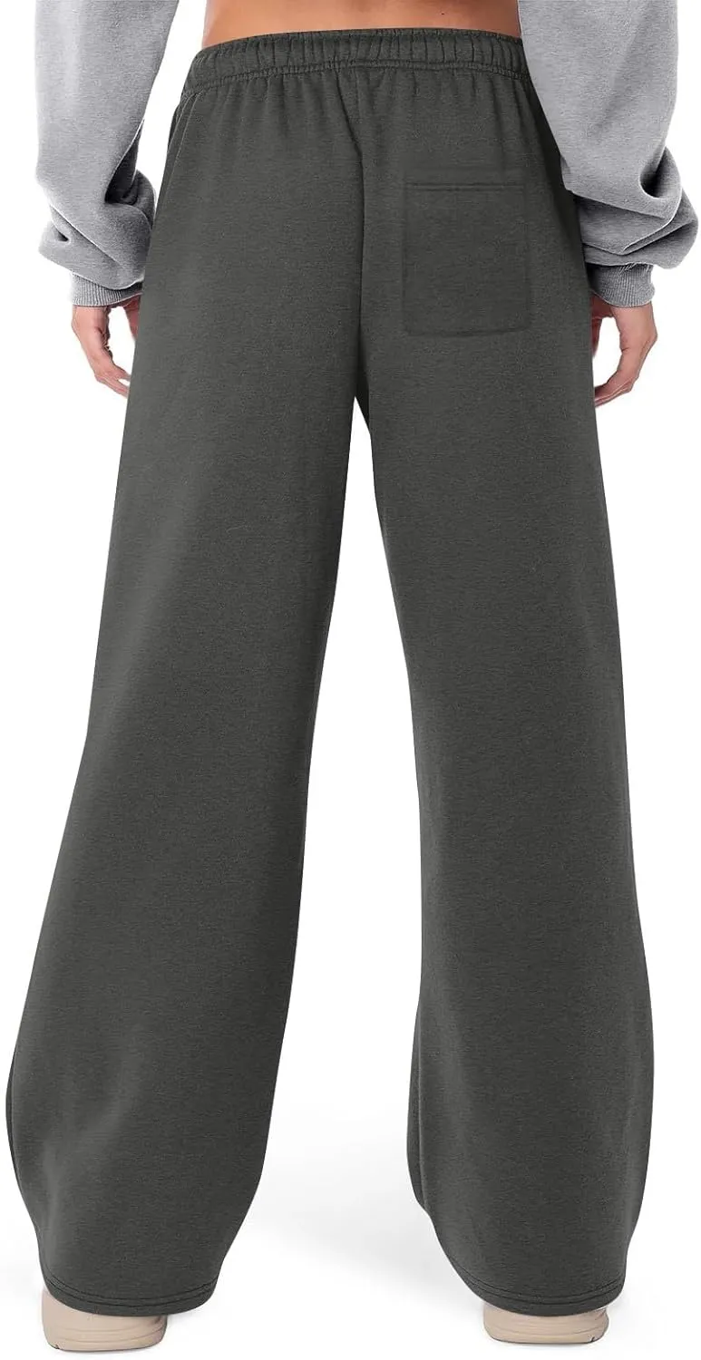 Womens Wide Leg Sweatpants with Pockets Athletic Works Trendy High Waisted Straight Leg Lounge Pants Baggy Joggers