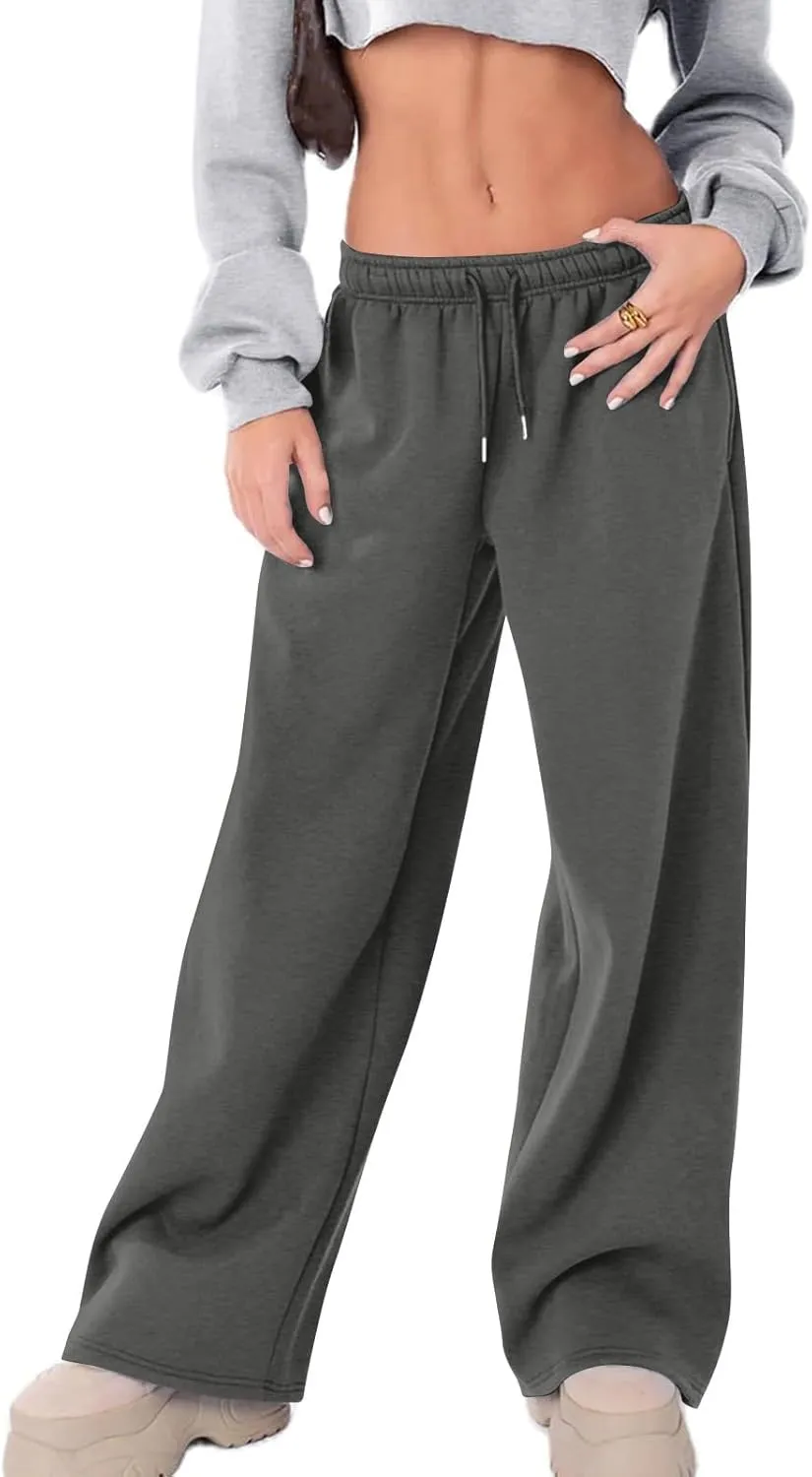 Womens Wide Leg Sweatpants with Pockets Athletic Works Trendy High Waisted Straight Leg Lounge Pants Baggy Joggers