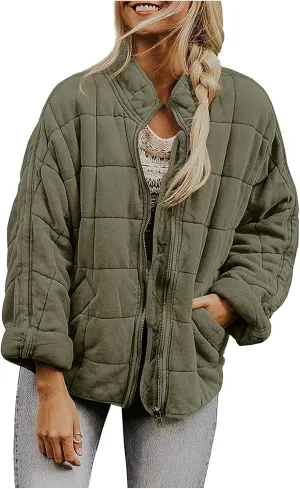 Womens Winter Jacket Stand-Collar Cotton Jacket Loose Pocket Cotton Jacket Warm Winter with 4 Pockets Long Coat