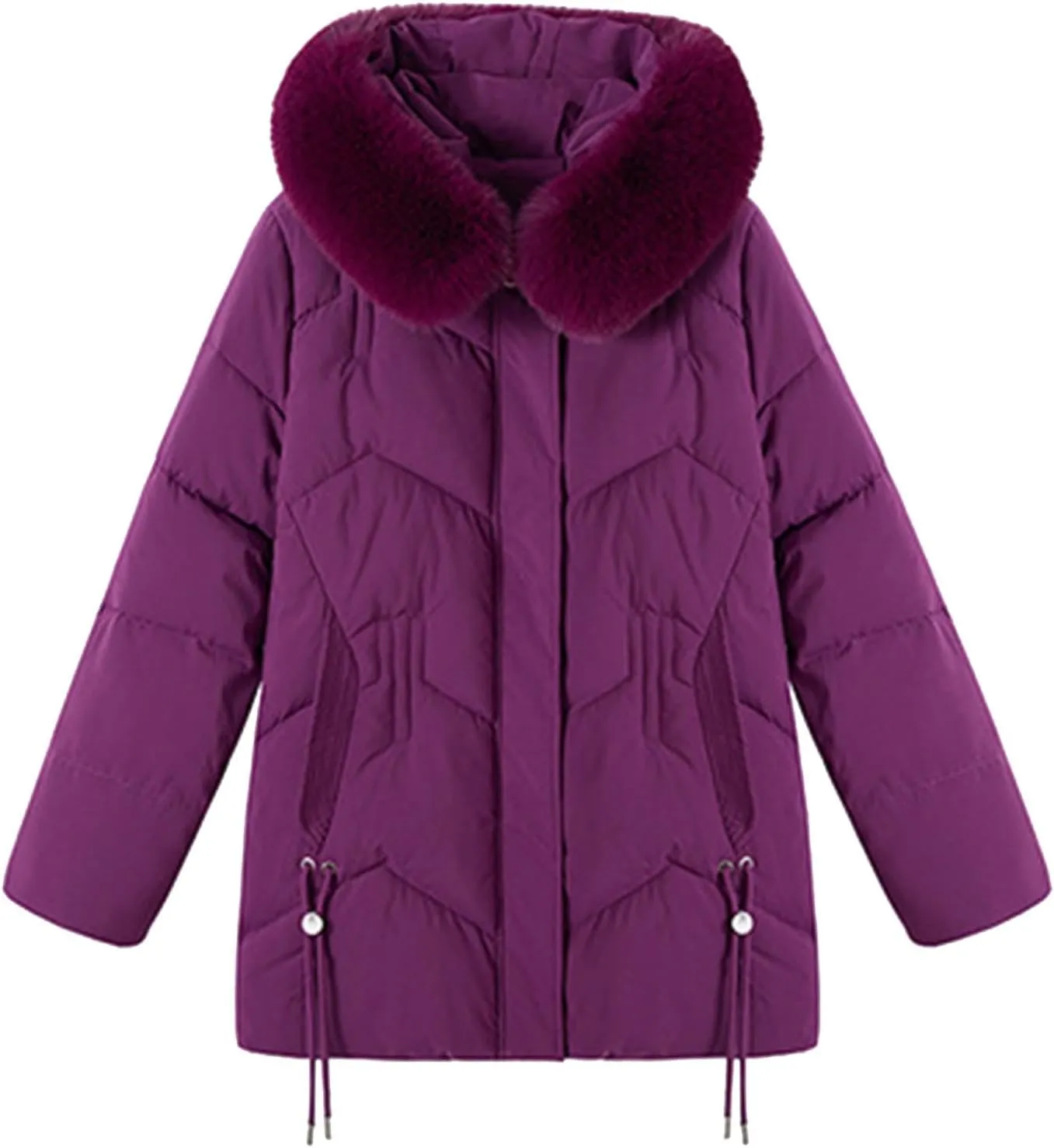 Women's Winter Puffer Coats Long Sleeve Thickened Warm Quilted Jackets Chunky Warm Padded Down Jackets With Fur Hood