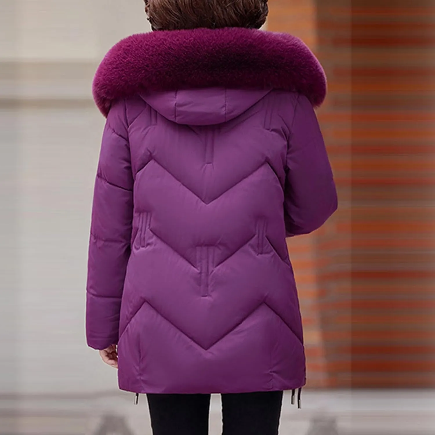 Women's Winter Puffer Coats Long Sleeve Thickened Warm Quilted Jackets Chunky Warm Padded Down Jackets With Fur Hood