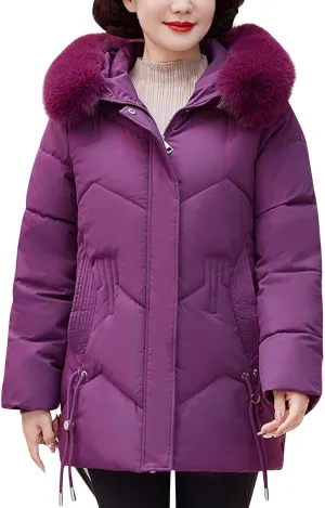 Women's Winter Puffer Coats Long Sleeve Thickened Warm Quilted Jackets Chunky Warm Padded Down Jackets With Fur Hood