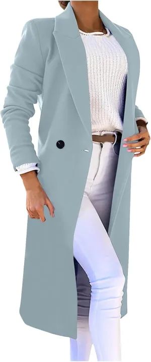 Women's Wool Blend Trench Winter Jackets Mid Long Warm Pea Coats Dressy Casual Open Front Cardigan One Button Overcoat