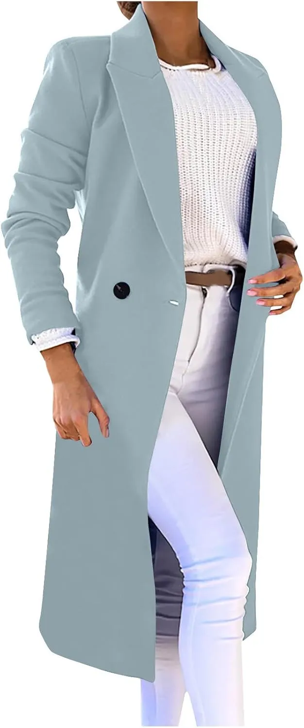 Women's Wool Blend Trench Winter Jackets Mid Long Warm Pea Coats Dressy Casual Open Front Cardigan One Button Overcoat