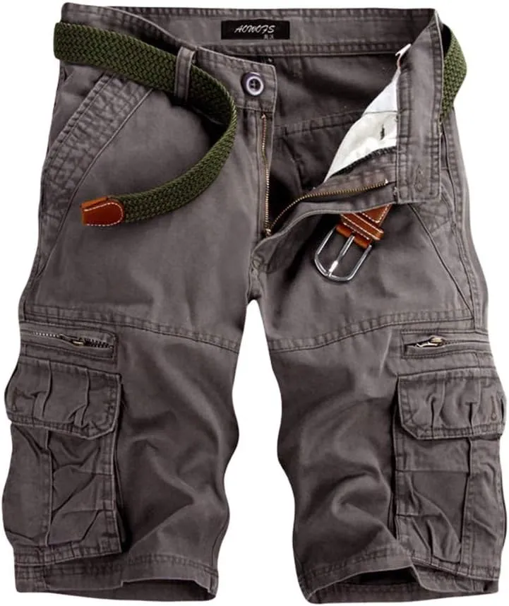 WUAI-Men Cotton Twill Cargo Shorts Lightweight Relaxed Fit Multi-Pocket Summer Camo Shorts Work Outdoor Wear
