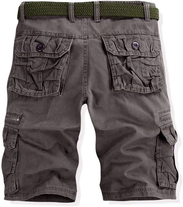 WUAI-Men Cotton Twill Cargo Shorts Lightweight Relaxed Fit Multi-Pocket Summer Camo Shorts Work Outdoor Wear