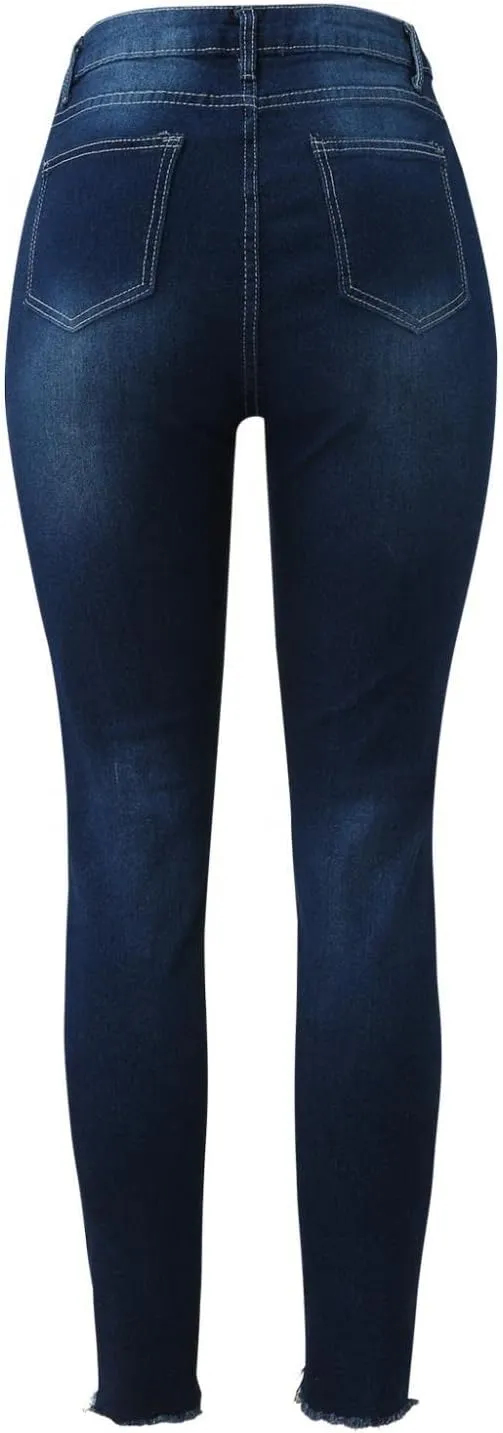 WUAI-Women High Waisted Stretch Ripped Skinny Jeans Plus Size Boyfriend Distressed High Rise Slim Fit Denim Pants Trousers