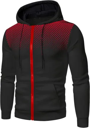 XIAXOGOOL Zip Up Hoodie Men 2023 Color Block Long Sleeve Casual Drawstring Sweatshirt Sport Outwear Coat Jacket with Pockets