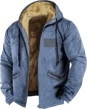 XIAXOGOOL Zip Up Hoodie Men Big And Tall Men's Vintage Heavyweight Sherpa Fleece Lined Jackets Winter Warm Sweatshirt Coats