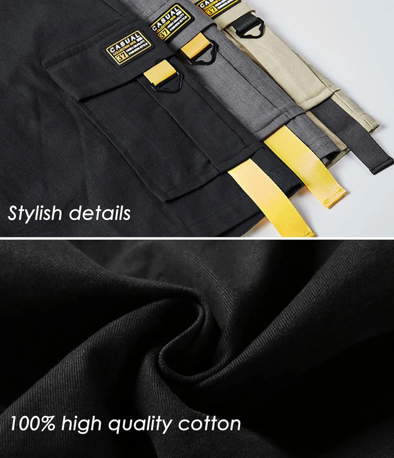XinYangNi Men's Cargo Shorts Elastic Waist Relaxed Fit Cotton Casual Outdoor Lightweight Work Shorts Multi-Pockets