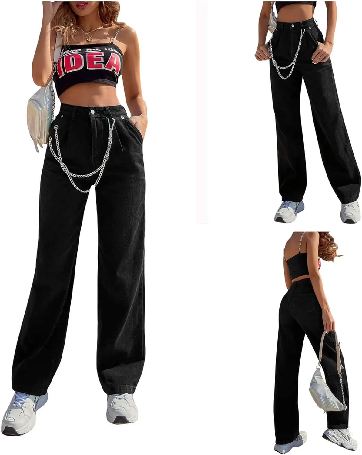 Y2K Women High Waisted Skinny Straight Leg Jeans Color Block Denim Pants Patchwork Classic Streetwear Baggy Trouser