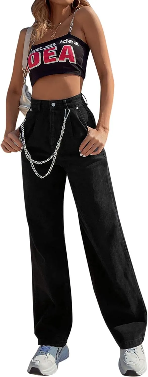 Y2K Women High Waisted Skinny Straight Leg Jeans Color Block Denim Pants Patchwork Classic Streetwear Baggy Trouser