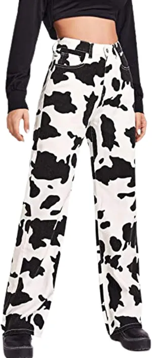 Y2K Women High Waisted Skinny Straight Leg Jeans Color Block Denim Pants Patchwork Classic Streetwear Baggy Trouser
