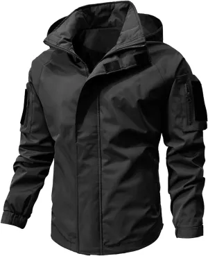 Ymosrh Men's Jackets Lightweight Waterproof Tactical Jacket with Hood Outdoor Raincoat Softshell Jacket, M-3XL