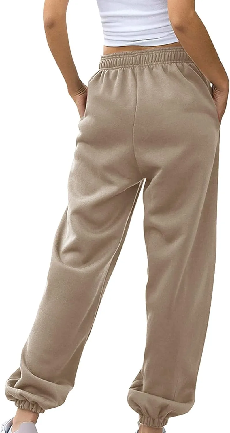 ZDRZK Fleece Lined Sweatpants Women Warm Baggy Elastic High Waist Sports Joggers Comfy Fall Fashion Lounge with Pockets