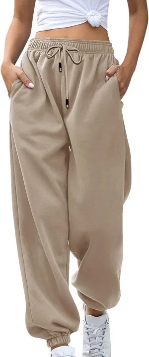 ZDRZK Fleece Lined Sweatpants Women Warm Baggy Elastic High Waist Sports Joggers Comfy Fall Fashion Lounge with Pockets