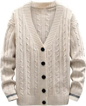 Zeiyignr Mens Cable Knit Cardigan Sweater V Neck Loose Fit Button Down Sweaters Coats Long Sleeve Casual Cardigans Jackets