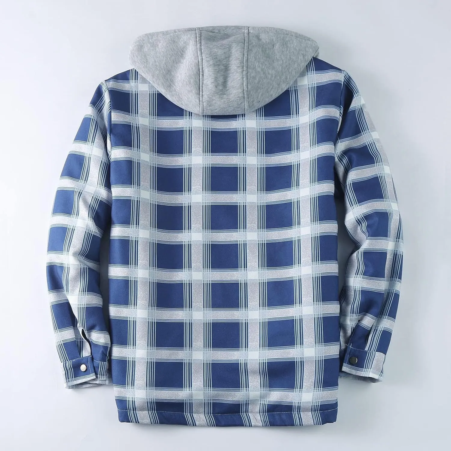 ZWRXW Mens Plaid Shirts Jackets Hooded Lapel Quilted Lined Button Down Casual Padded Warm Winter Coat With Pocket