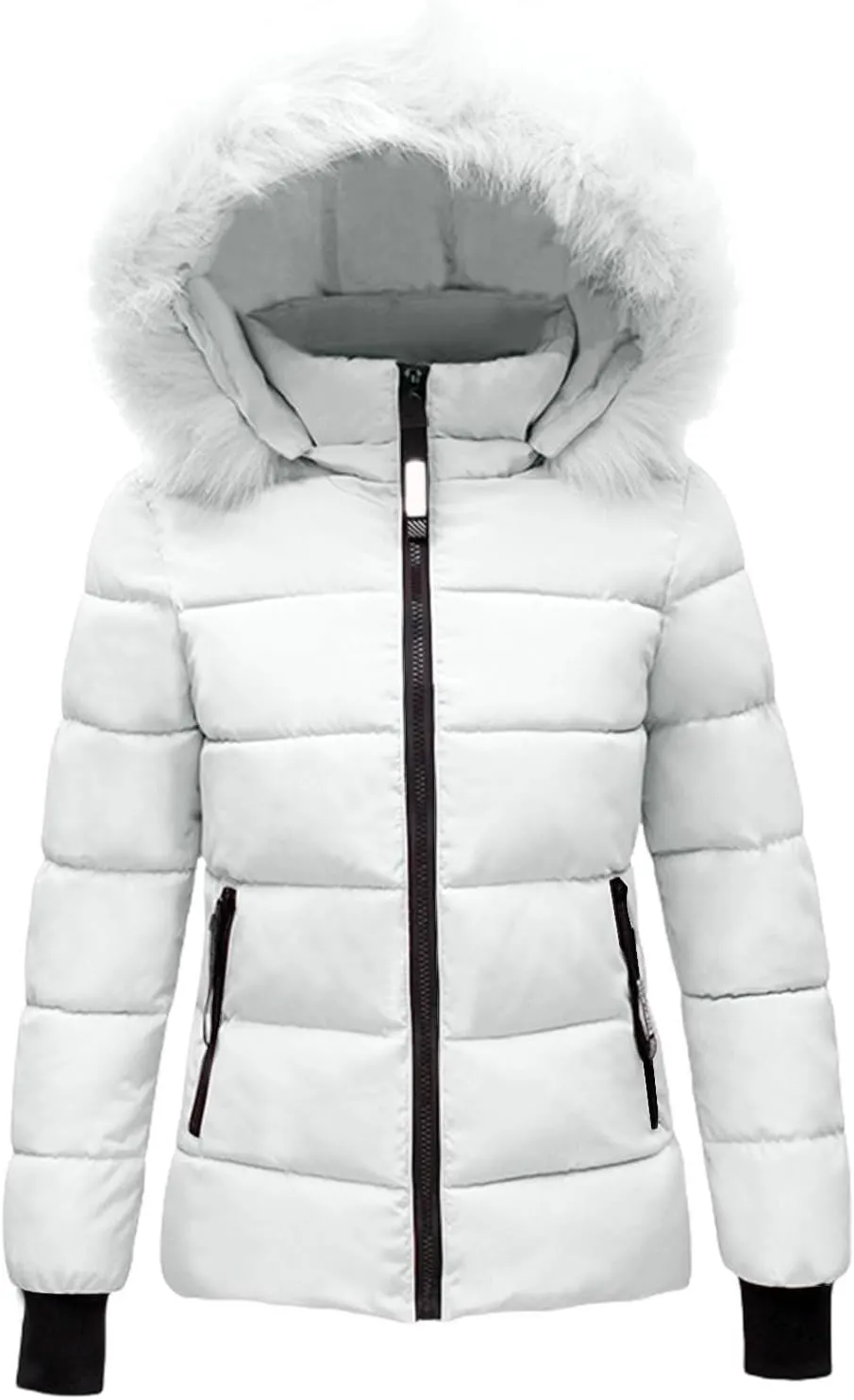ZWRXW Winter Windproof Down Coats for Women Thicken Warm Padded Windbreaker Outwear Quilted Puffer Jacket Coats with Fur Hood