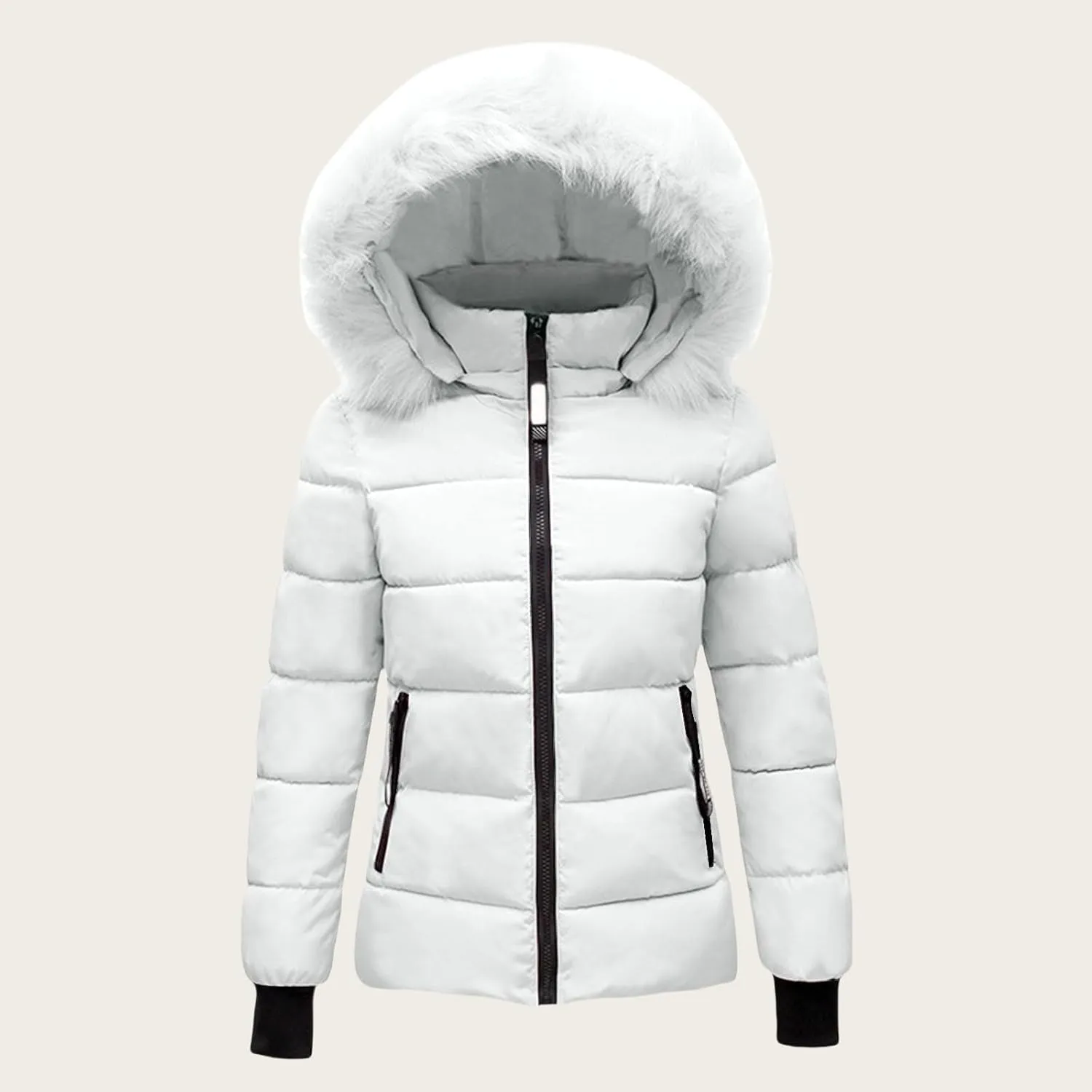 ZWRXW Winter Windproof Down Coats for Women Thicken Warm Padded Windbreaker Outwear Quilted Puffer Jacket Coats with Fur Hood