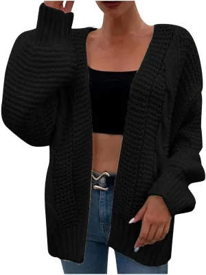 ZWRXW Women's Open Front Sweater Cardigans Casual Long Sleeve Knitted Chunky Outwear Lightweight Shrugs Sweater Coats